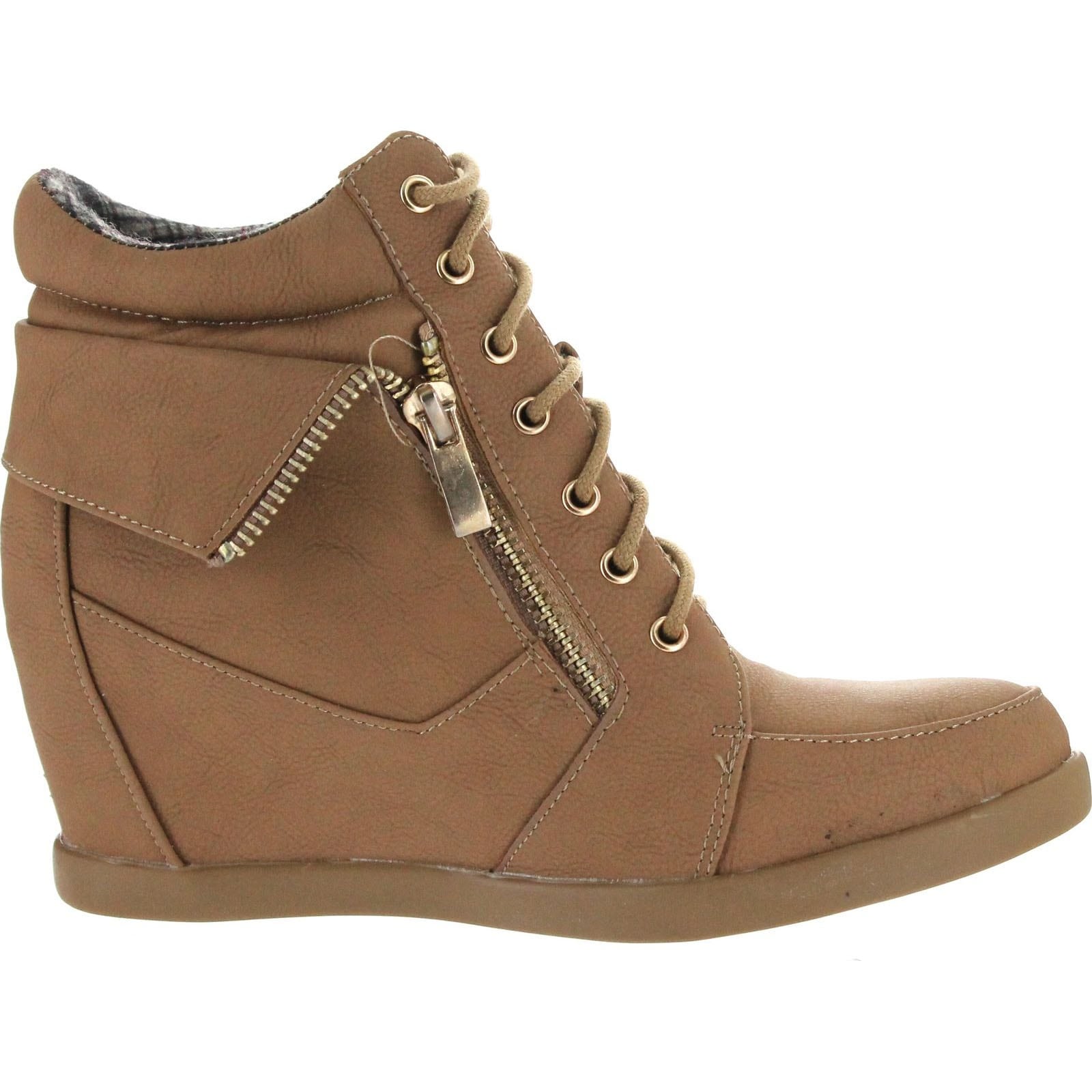 tan leatherette lace up sneaker