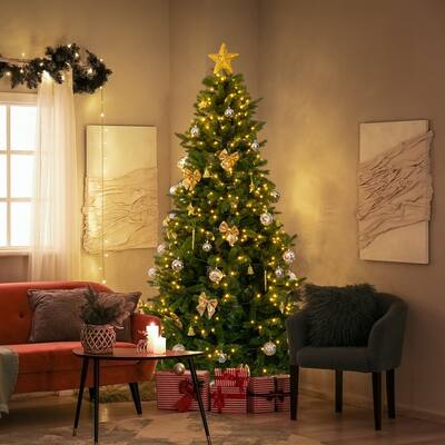 7.5 FT Artificial Christmas Tree with 400 Warm White LED Lights and Gold Ornaments