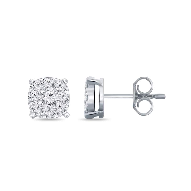 Auriya 14k Gold 1/4ctw Cushion Pave Diamond Stud Earrings (H-I, I1-I2) - White
