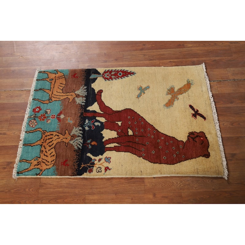 Animals Pictorial Kazak Oriental Foyer Rug Hand-Knotted Wool Carpet - 2'0" x 3'0"