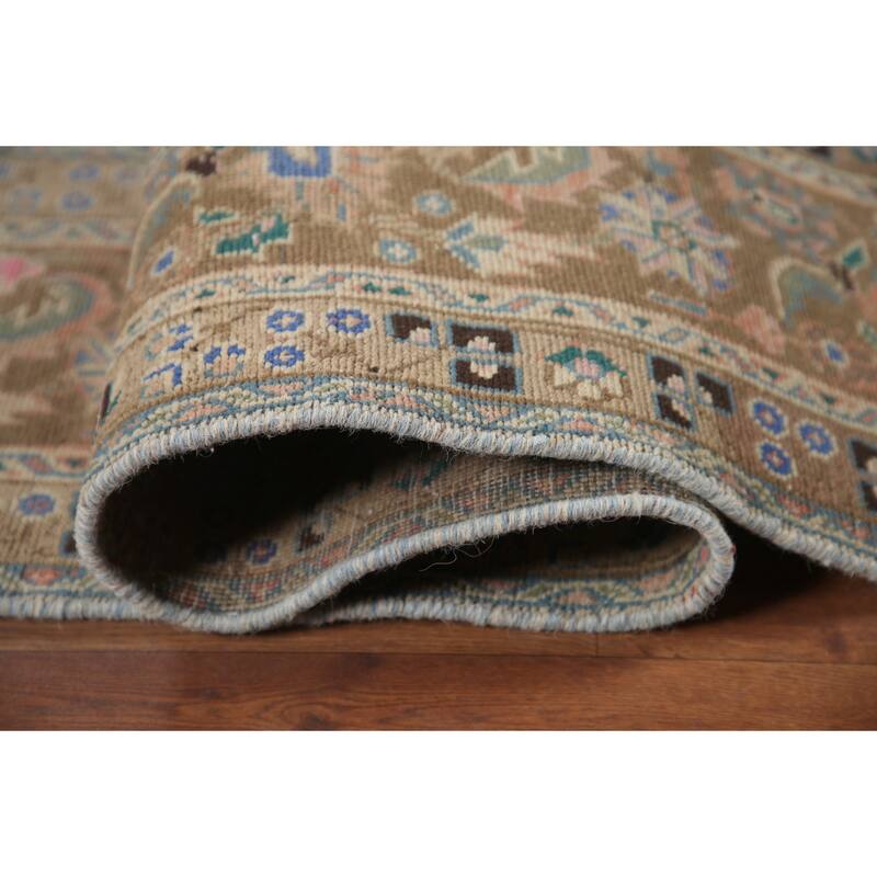 Hand Knotted Oriental 100% Wool Carpet Traditional Floral Coral Mashad Area Rug - 11' 2'' X 7' 11''