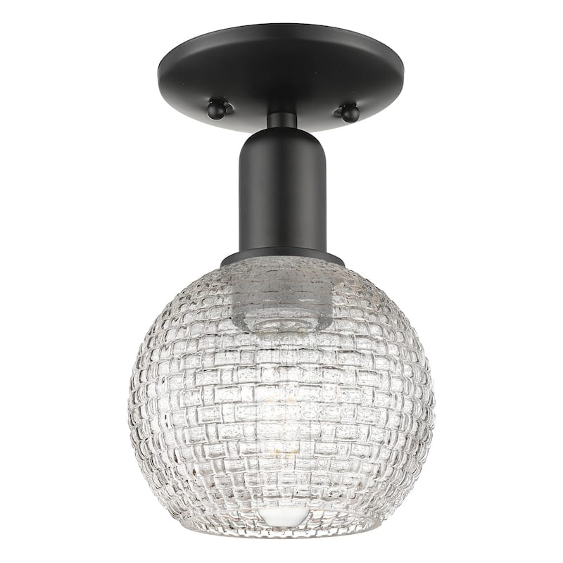 Innovations Lighting 716-1C-10-6 Athens Semi-Flush Athens 6" Wide - Matte Black / Clear Basketweave