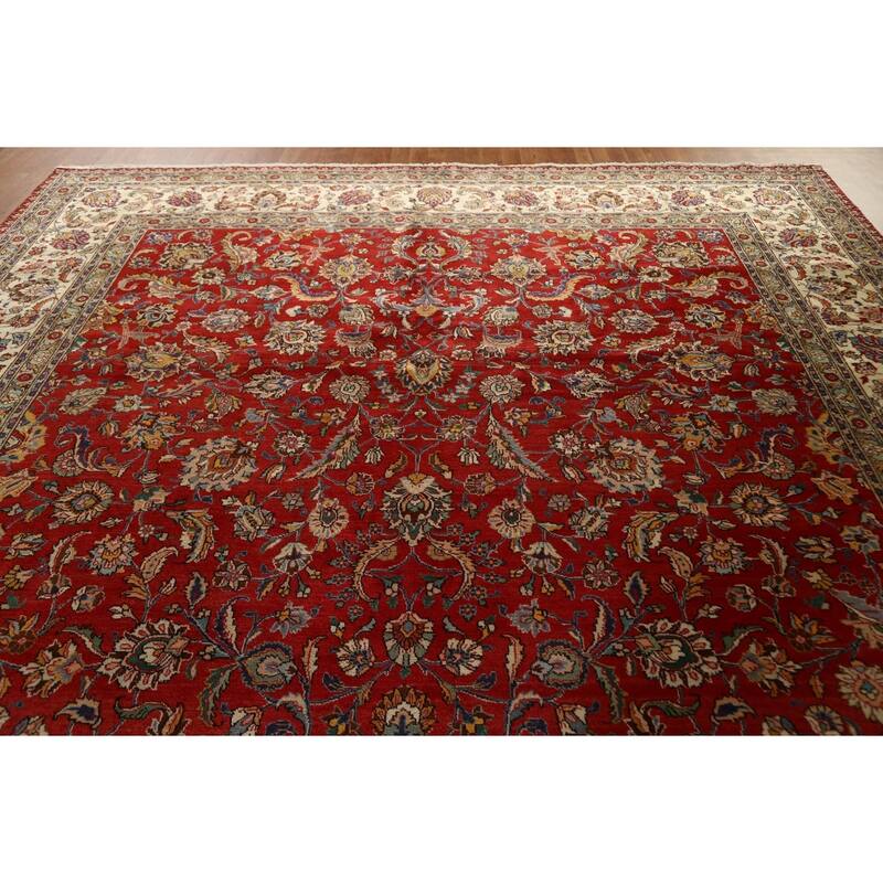 Hand Knotted Oriental 100% Wool Carpet Traditional All-Over Red Tabriz Area Rug - 16' 7'' X 10' 11''