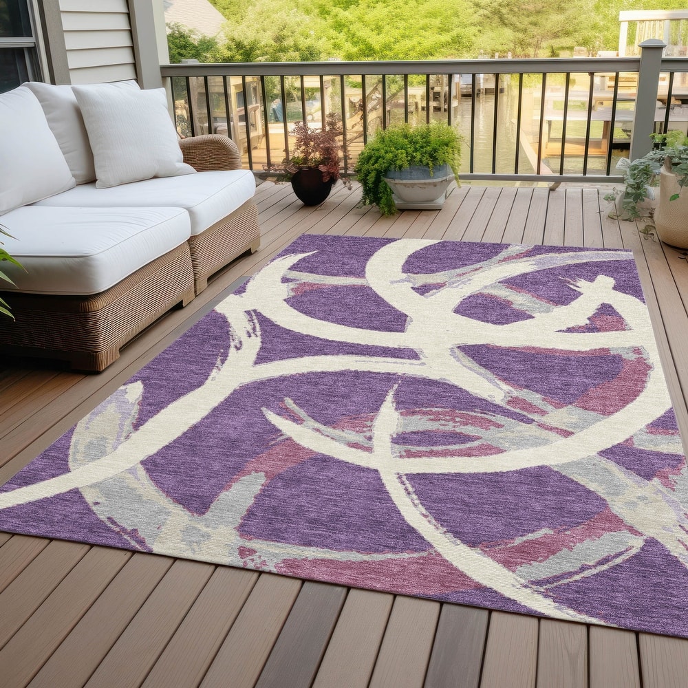 Machine Washable Indoor/ Outdoor Abstract Contemporary Chantille Rug
