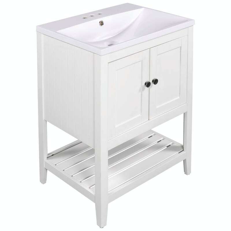 24" Bathroom Vanity with Ceramic Sink and Open Shelf