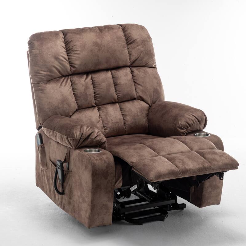 Power Lift Recliner Chair with Heat & Massage, Dual OKIN Motors Lift Sofa, Lounge Chair with 2 Pockets & 2 Cup Holders