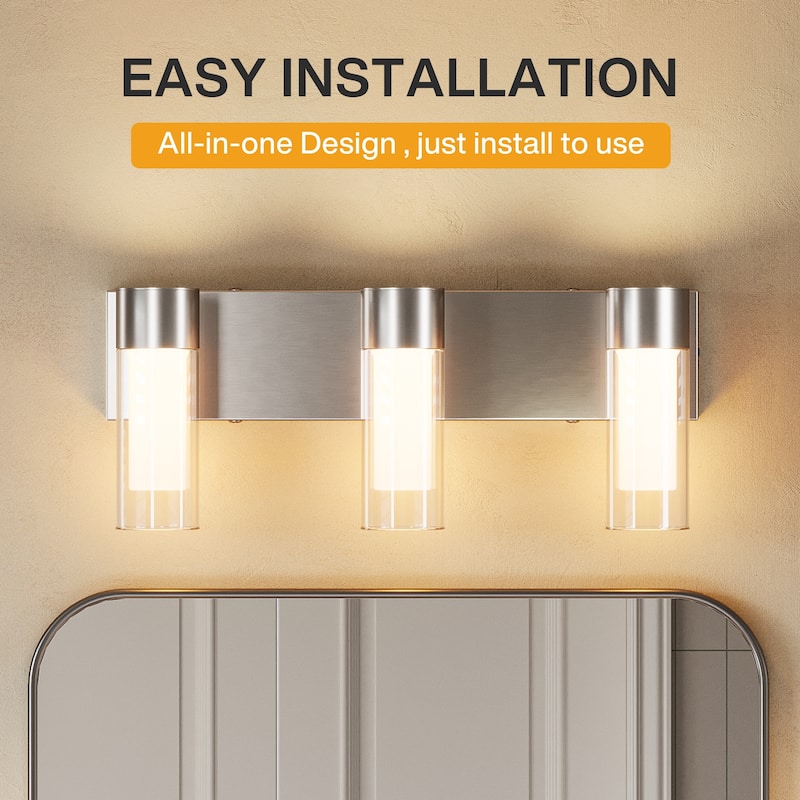 3-Light LED Bathroom Vanity Light Wall Sconces with Glass Shades