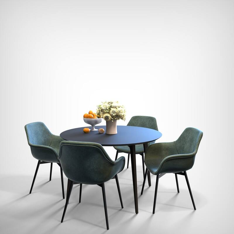 Markley Mid-Century Modern Upholstered Distressed Leather Dining Chair with Comfy Curved Seat & Strong Powder-Coated Metal Legs