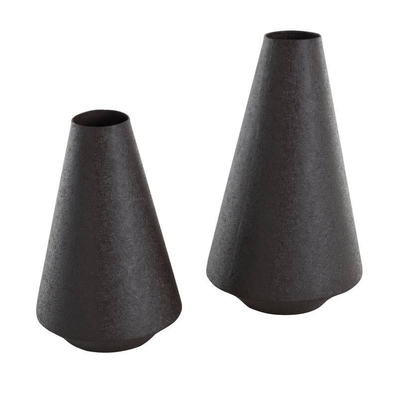Black Metal Textured Cone Decorative Vase (Set of 2)