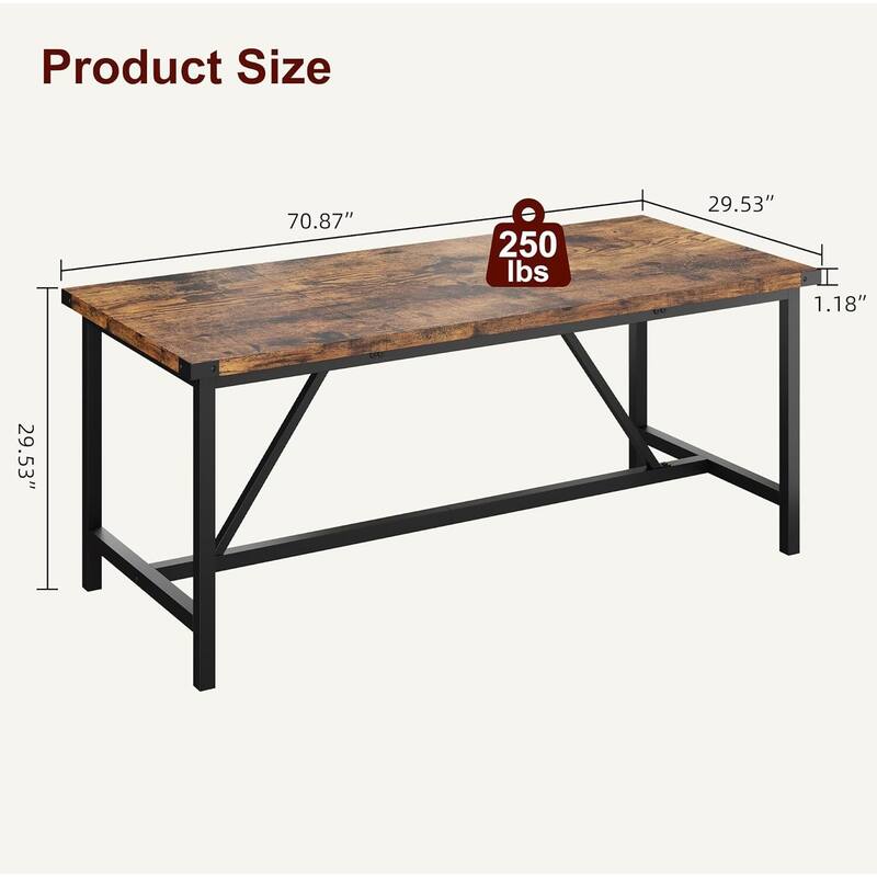 Industrial Kitchen Dining Table for 6-8 People, Easy Assembly - N/A