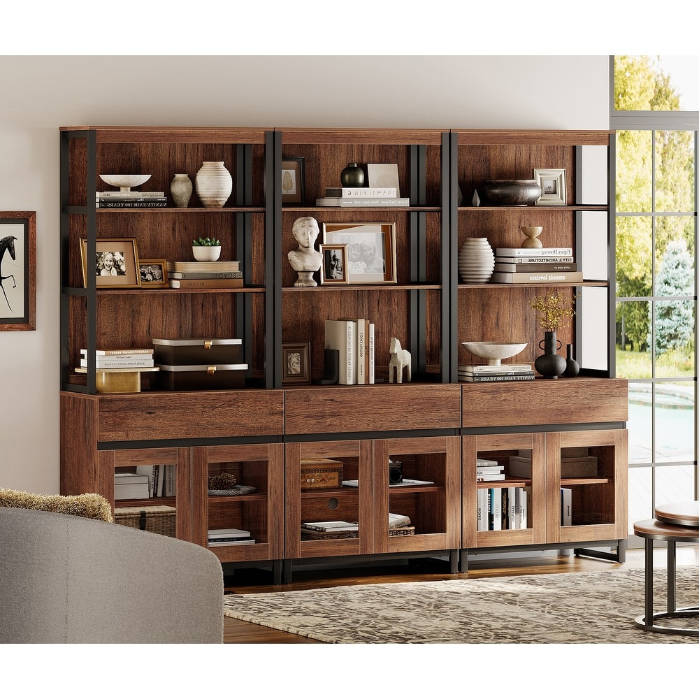 3 PCS Modern 72" Tall Bookcase with 3 Drawers and Open Book Shelfs for Home Office, Living room.
