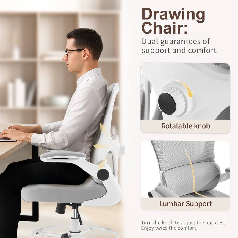 Breathable Mesh Tall Office Chair Drafting Chair With Adjustable Footrest Ring