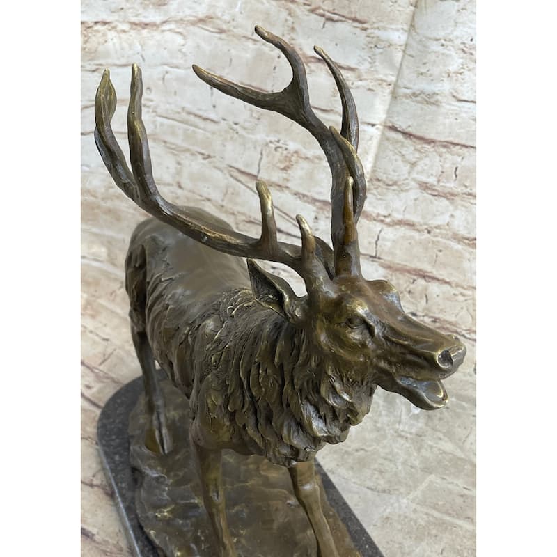 Bronze Marble Statue Elk Deer Stag Hunter Wildlife Art Sculpture Figure Figurine