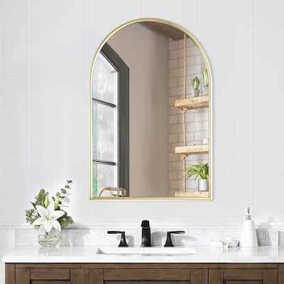 Gold 24 in. W x 35 in. H Arched Metal Frame Iron Modern Accent Mirror - 23.6 in. W x 35.5 in. H x 1 in. D