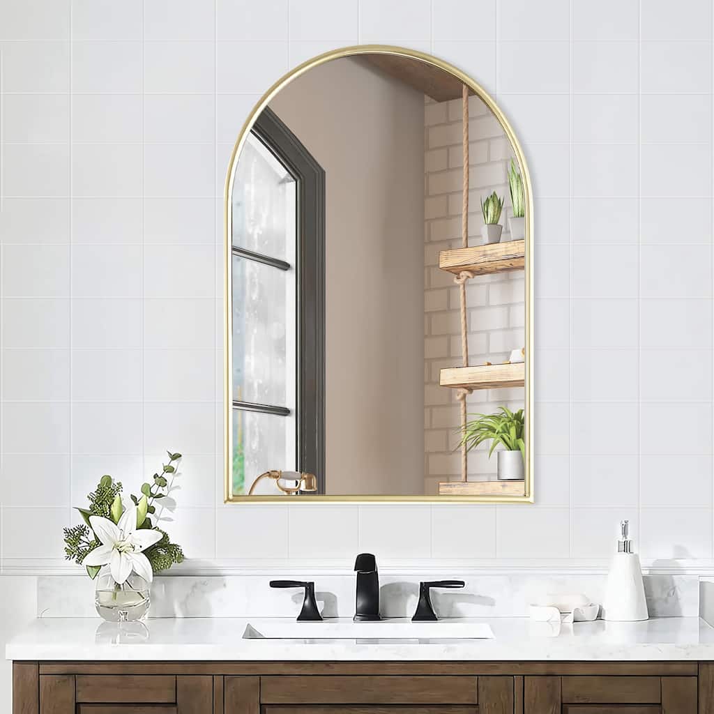 Gold 24 in. W x 35 in. H Arched Metal Frame Iron Modern Accent Mirror - 23.6 in. W x 35.5 in. H x 1 in. D
