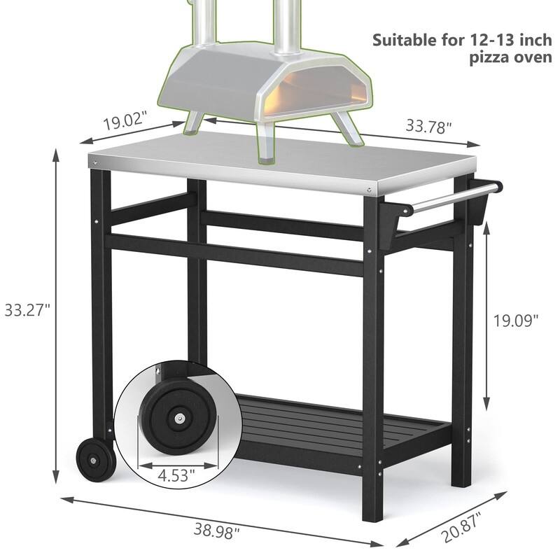 Portable Outdoor Grill Cart with HDPE Legs,Stainless Steel Top&Double-Shelf Storage for BBQ Prep Table