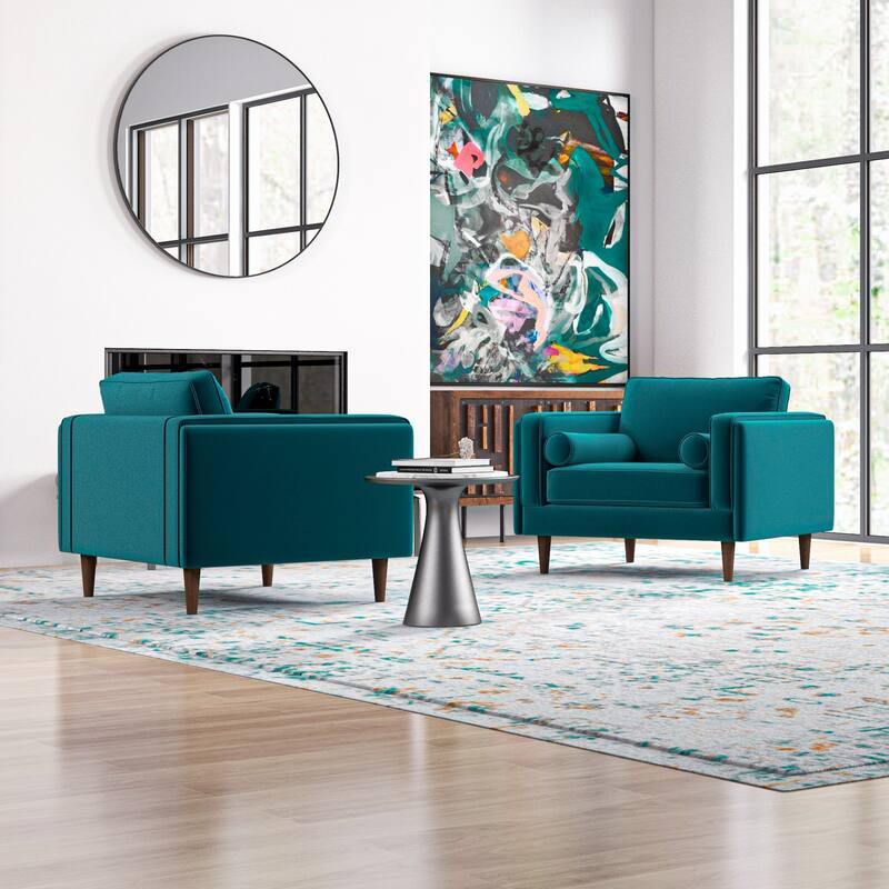 Flavia Mid-Century Pillow Back Velvet Lounge Chair Set