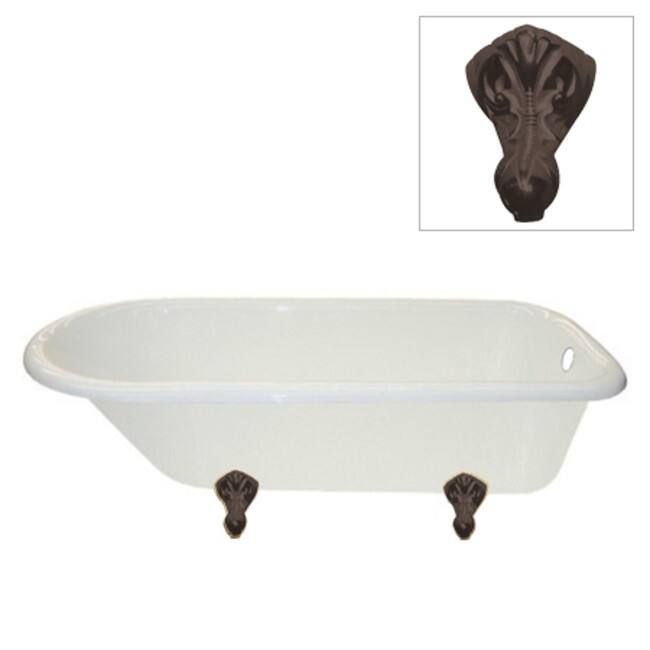 Kingston Brass 67" Free Standing Cast Iron Soaking Tub with Right - White / Oil Rubbed Bronze Feet