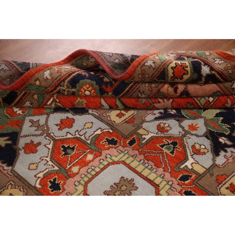 Orange Heriz-Serapi Oriental Area Rug Handmade Wool Carpet - 8'9" x 11'10"