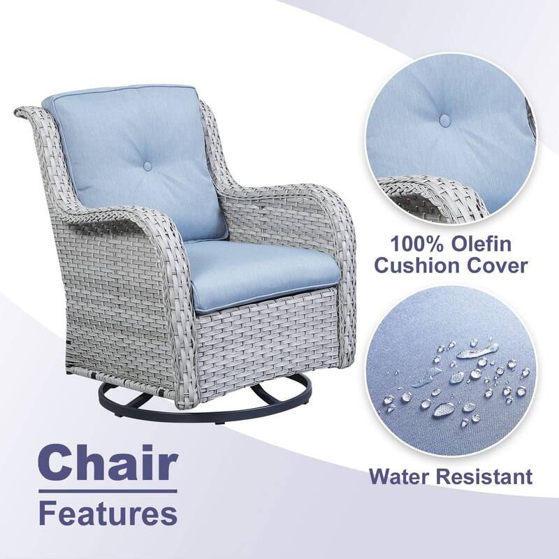 ArcoBay Wicker PE Rattan Outdoor Patio Swivel Glider Chairs with 4'' Olefin Cushions (2-Pack)