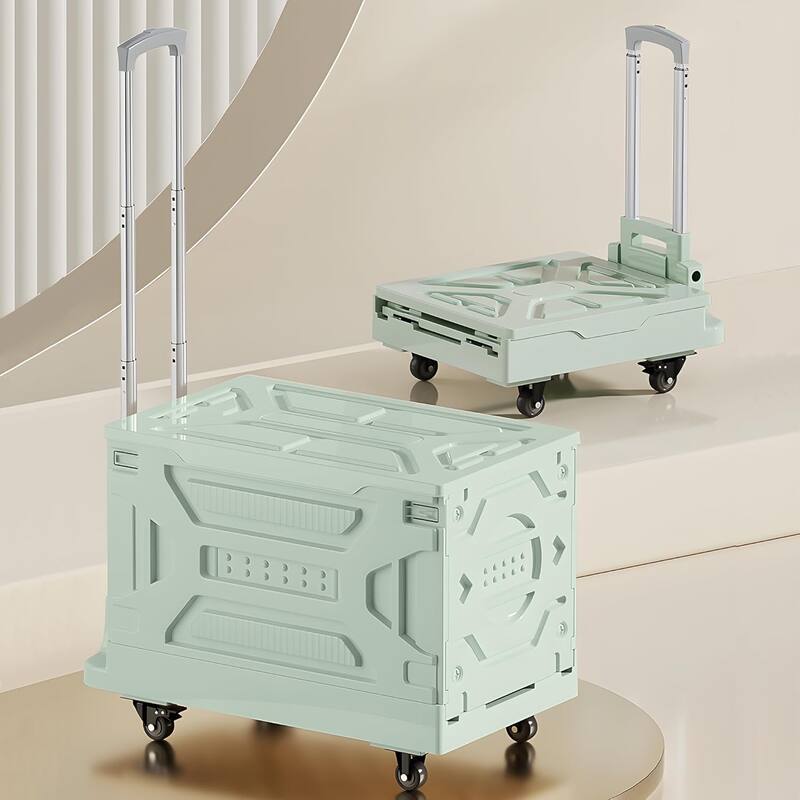 VECELO 23 gallons Shopping Carts with Wheels, Folding Storage Bins, Light Weight Platform Trucks Dolly - Green