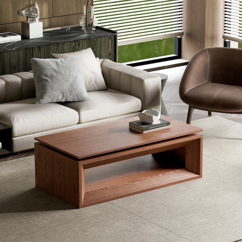 43.3" Lift Top Rectangle Modern Wood Veneer MDF Coffee Table with Storage