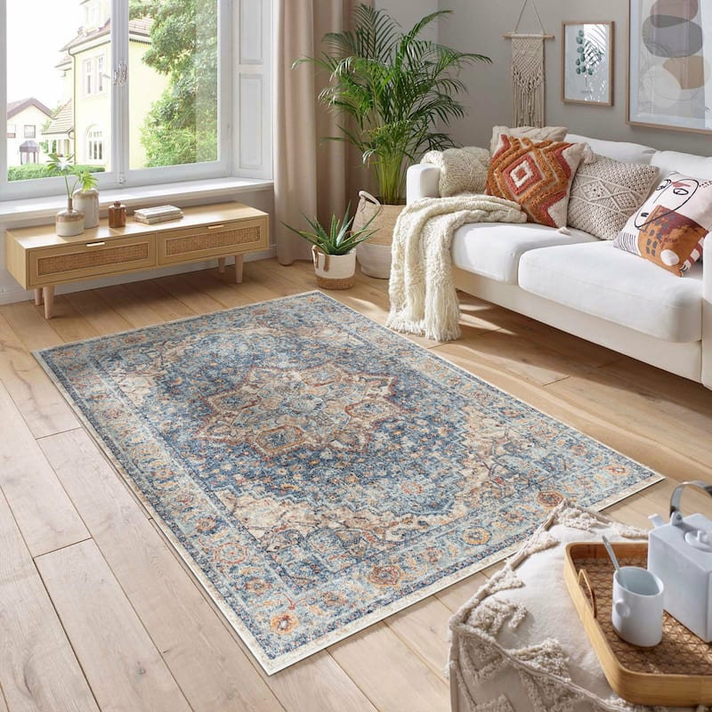 Stelios Collection Navy Transitional Area Rug