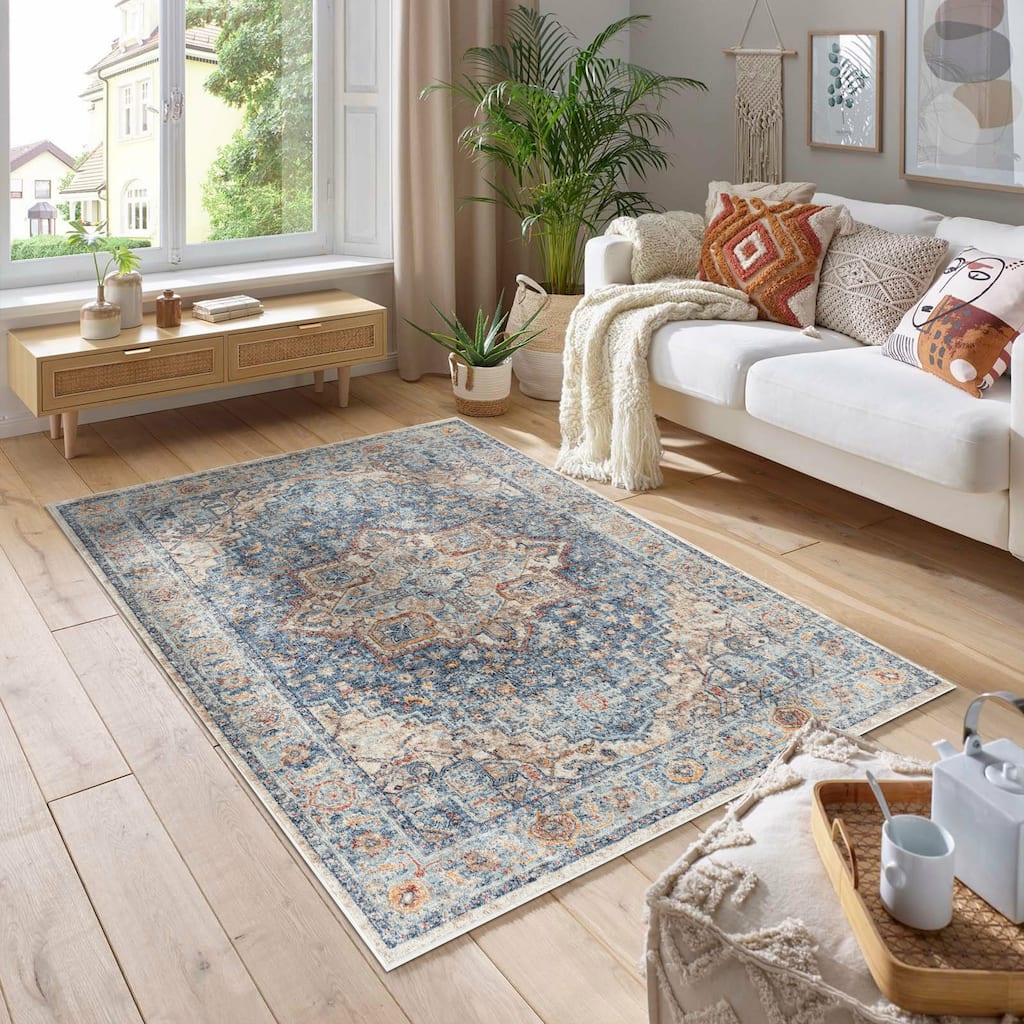 Stelios Collection Navy Transitional Area Rug