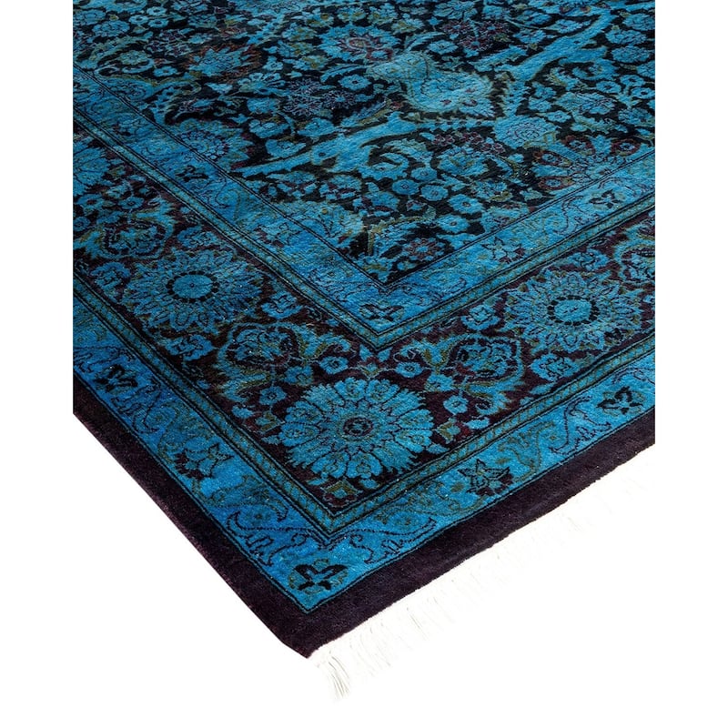 Overton Hand Knotted Wool Vintage Inspired Modern Contemporary Overdyed Black Area Rug - 6' 2" x 8' 2"