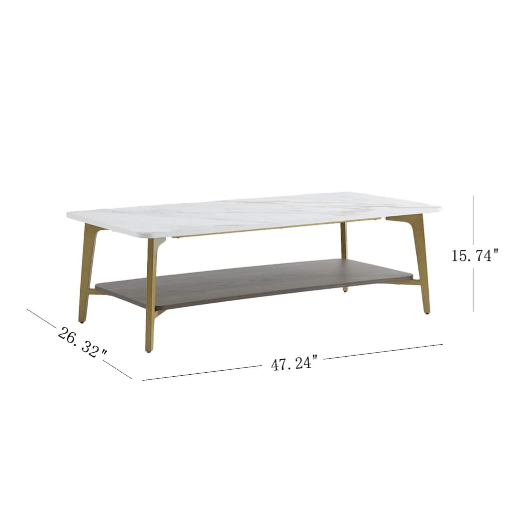 Rectangular Coffee Table with Metal Frame, Open Space Design, Perfect for Living Room or Side Table