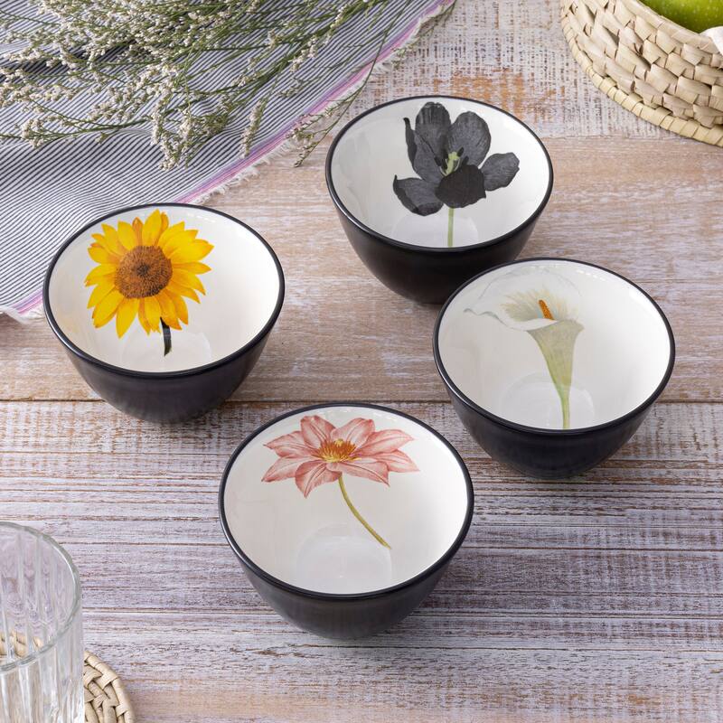Noritake Colorwave Graphite Set Of 4 Floral Mini Bowls, 4"