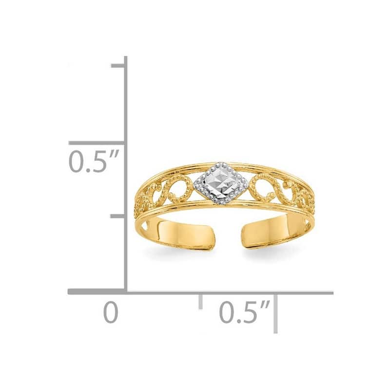 Curata 14 karat Yellow Gold Textured Rhodium Diamond-cut Adjustable Toe Ring (3mm)
