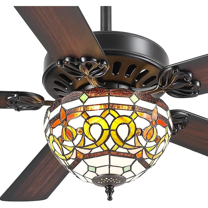 50" TiffanyTropical Ceiling Fan with 5 Palm Leaf Bllades and Vintage Cover Waterproof for Indoor and Outdoor Patio - 52 Inches - Tiffany-4