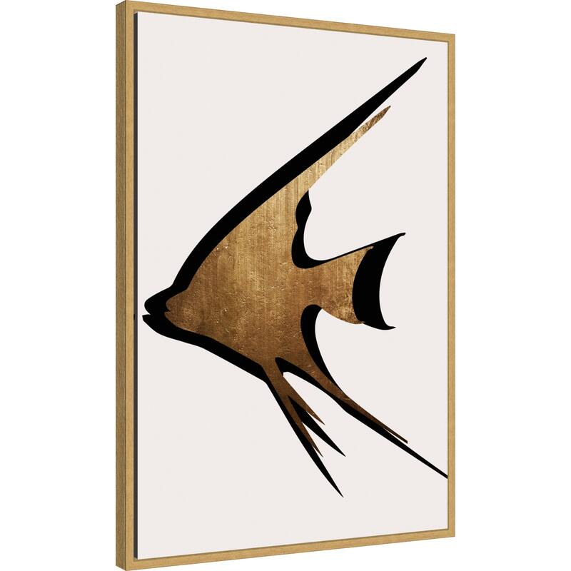 Beige Fish by Eins Kubistika Framed Canvas Wall Art Print - Sylvie Bright Gold