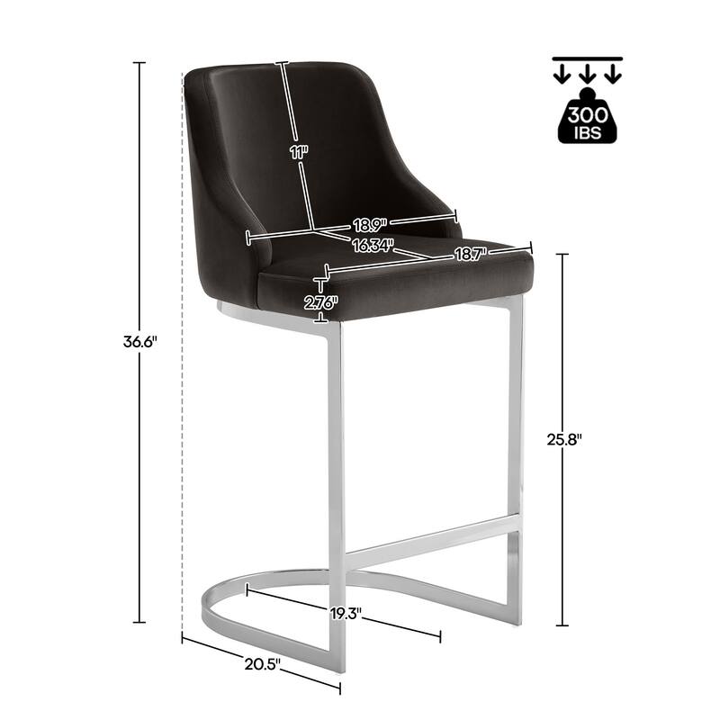 Velvet/Faux Leather Barstool, Counter Height Stools Set of 3 - 18.9"W x 20.5"D x 36.6"H