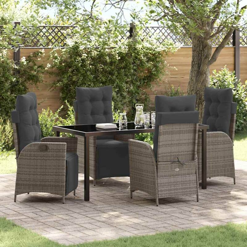 vidaXL Garden Dining Set with Cushion Poly Rattan - Grey-21.46x24.02x43.31 inches