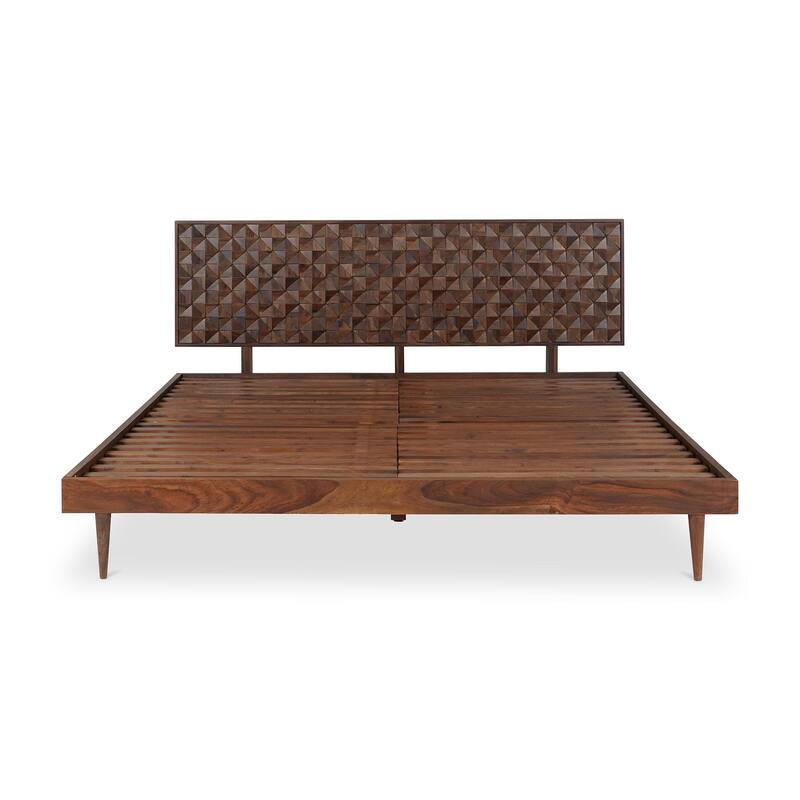 NADAAL STUDIOS Lennon, Queen Bed with Carved Headboard, Walnut
