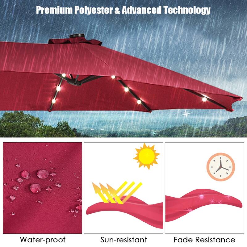 Costway 15Ft Patio Double-Sided Solar LED Market Umbrella Crank Base