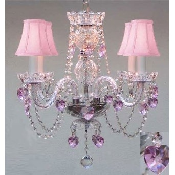 Chandelier Lighting With Crystal Pink Shades &*Hearts* Perfect For Kid's Rooms - Chandeliers For Bedrooms by Overstock.com