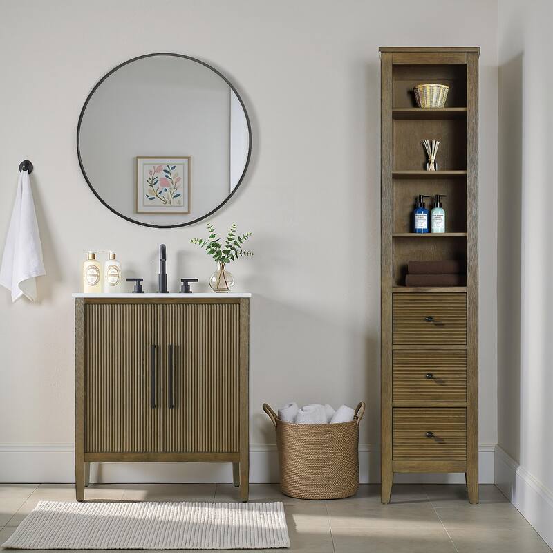 Kensington 16-28 Inch Open Shelving Bath Storage Cabinet