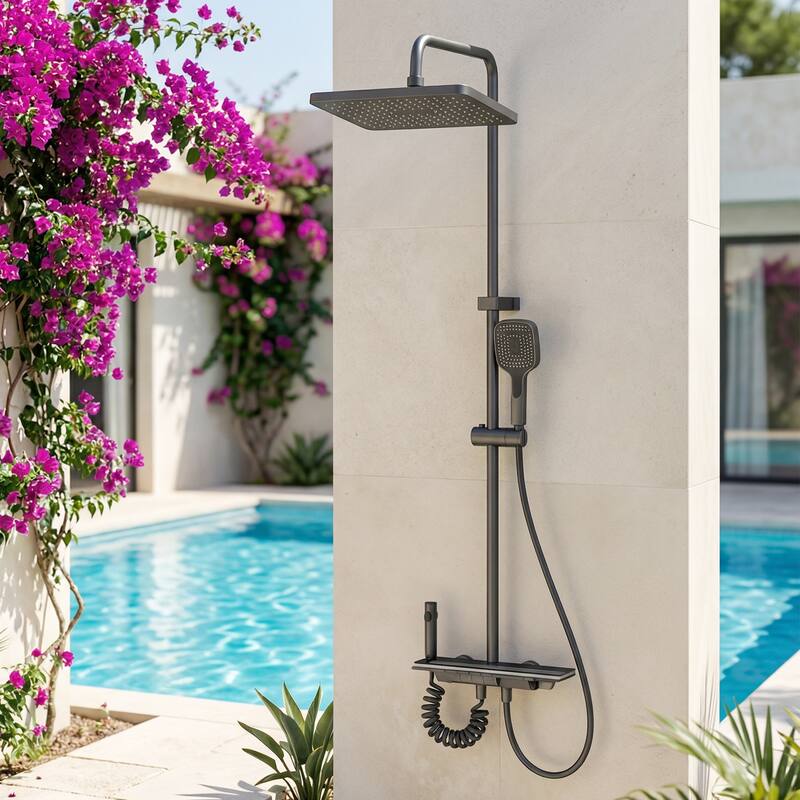 4-In-1 Rainfall Shower System with LED Temperature Display, Gunmetal Gray Shower Faucet Set with Handheld Shower, Spray Gun
