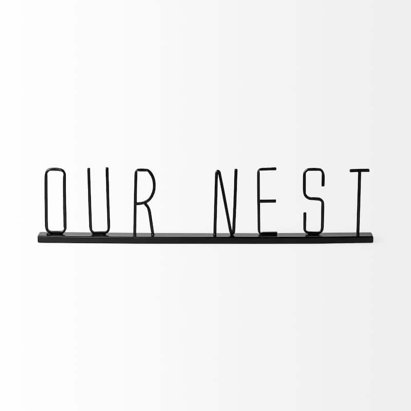 HomeRoots 24" Black Metal Our Nest Tabletop Sculpture - 1" W x 24" D x 5" H