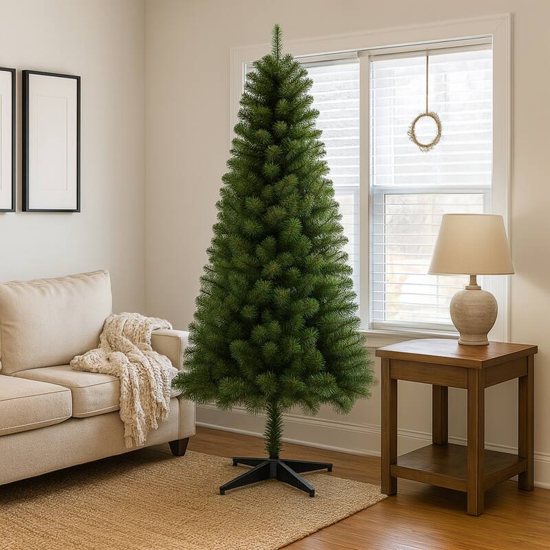 6FT Hinged Unlit Artificial Christmas Tree 582 Tips Full PVC Branches Green Plastic Stand Indoor