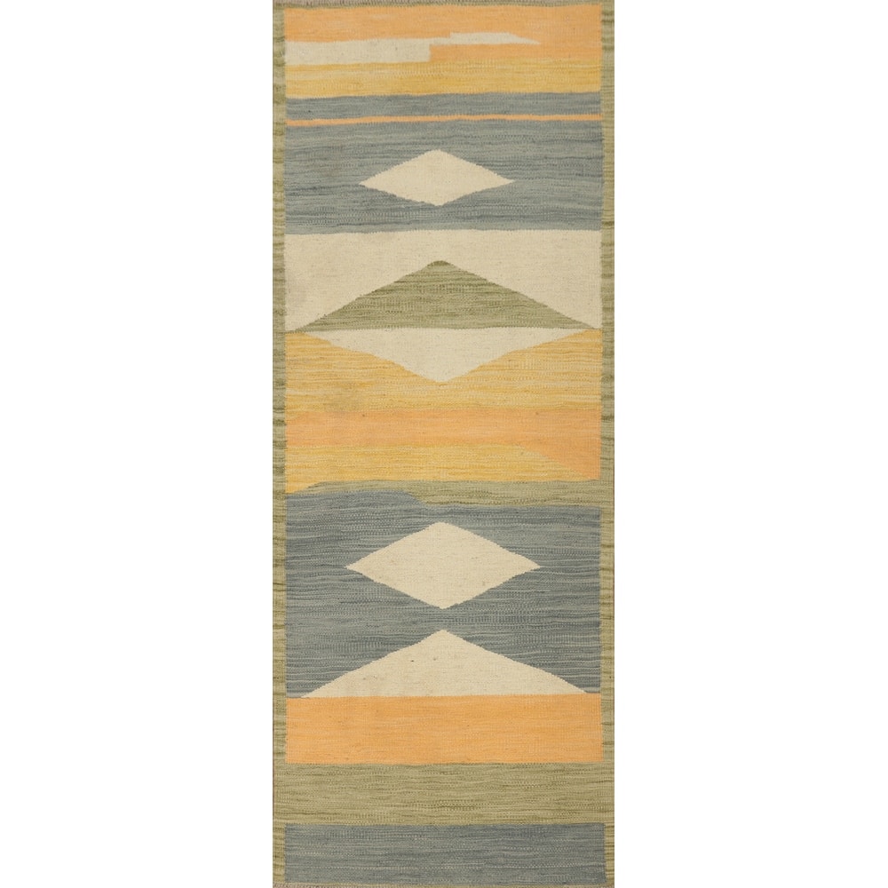 Hand Woven Oriental 100% Wool Carpet Southwestern Modern Multi-Colored Kilim Runner Rug - 5' 11'' X 2' 0''