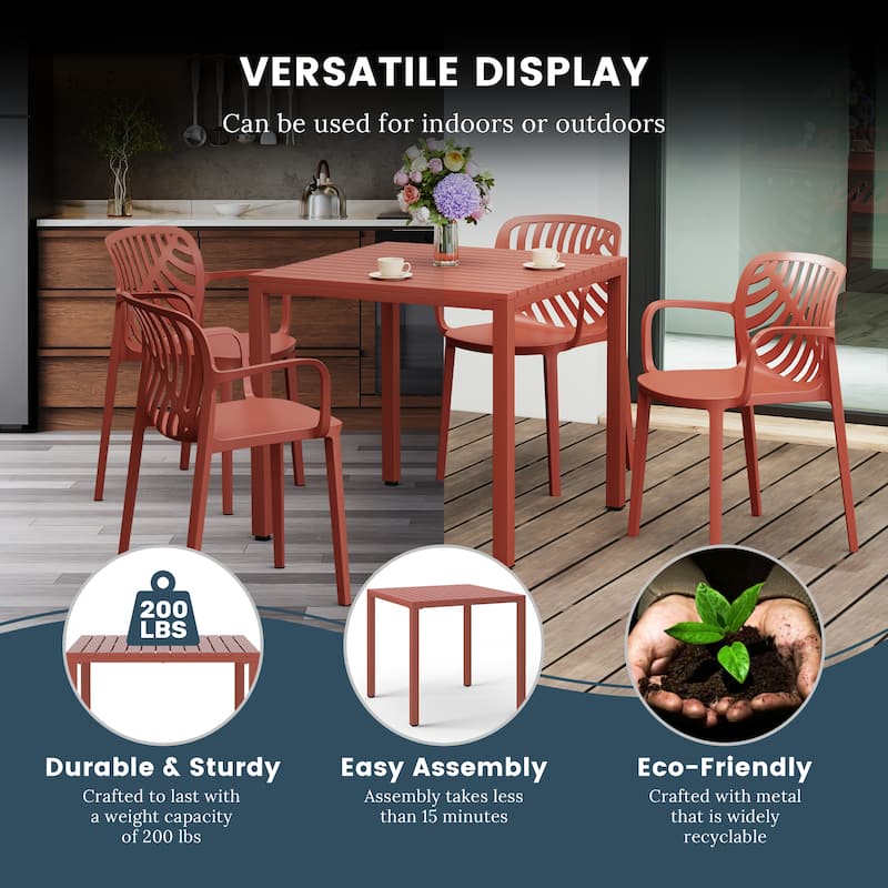 Frond and Form 31.5 Inch Outdoor Square Dining Table with Metal Frame