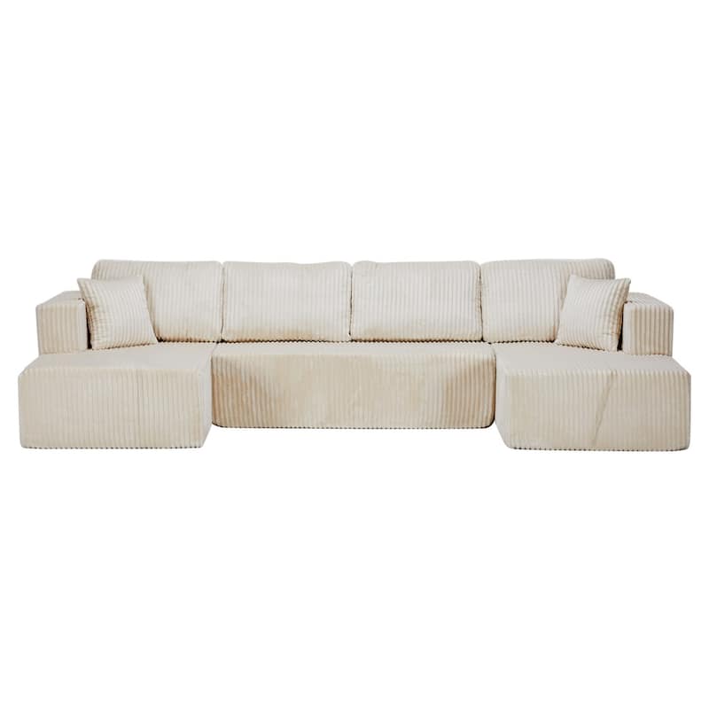 130" U-Shaped Terrycloth Fabric Sectional Sofa, No Assembly Required