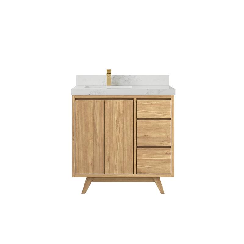 Willow Collections 36 in. W x 22 in. D Madison Teak Left Offset Sink Bathroom Vanity with Countertop