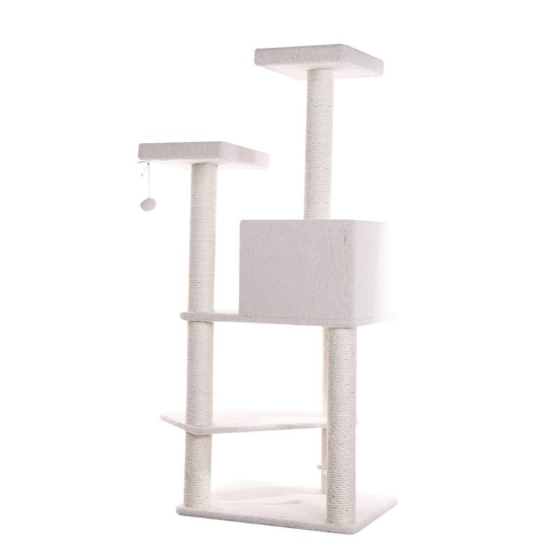 Ivory 57" High Real Wood Cat Tree, Fleece Covered Cat Climber