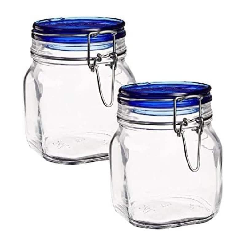 Bormioli Rocco Set of 2 Fido Jars with Blue Lid
