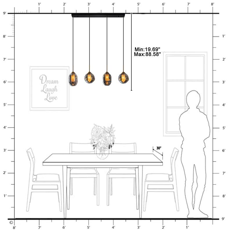 38.6" 4-Light Smoked Glass Linear LED Pendant Light for Kitchen Island